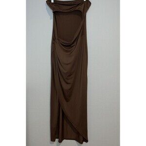 SHEIN Large Strapless Brown long maxi Dress vacation festival beachy coastal